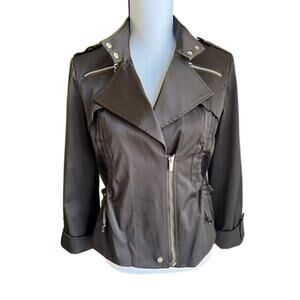 Cache y2k brown satin-like full zip jacket size M
